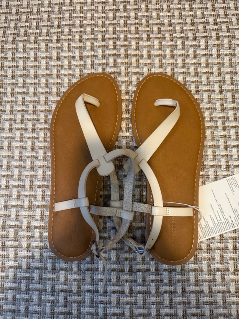 Amazon Essentials White Strappy Sandals with Tan Footbed